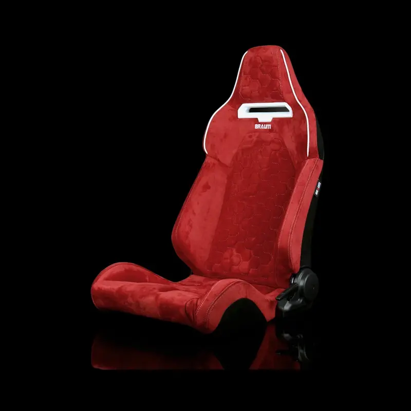 Viper X Series Sport Seats - Red Alcantara / Honeycomb / White Grommets - Low Base 1