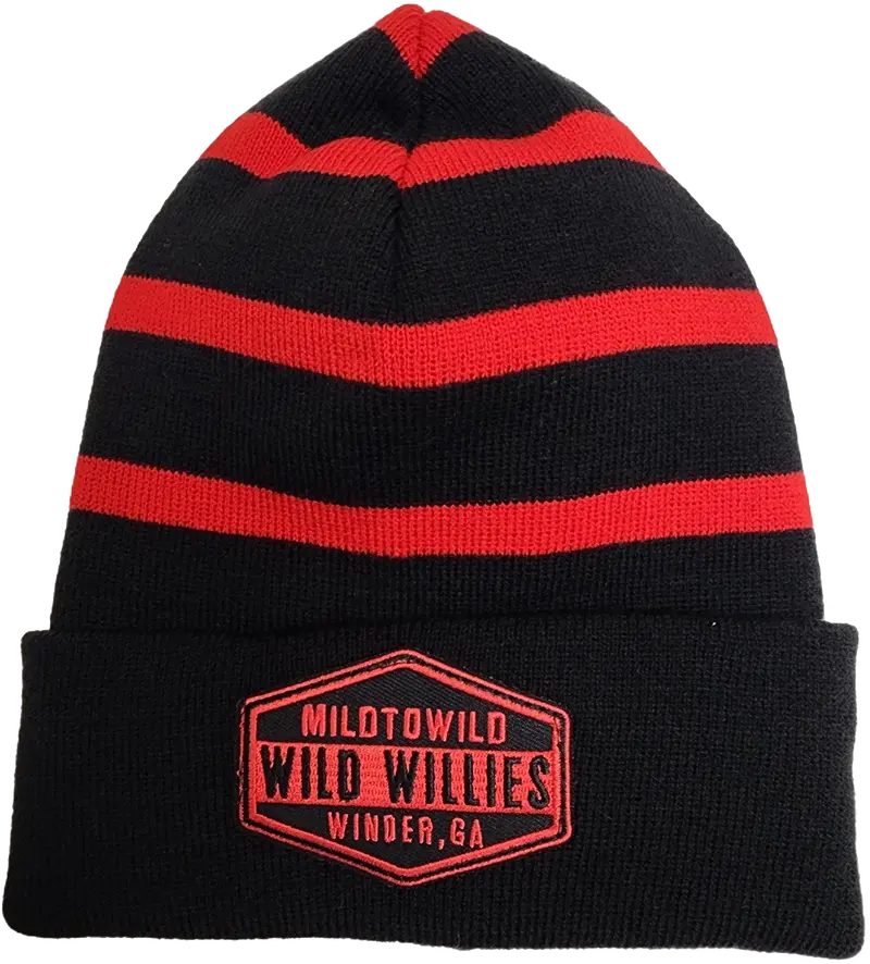 Wild Willies Patch Beanie- Blk/Red Stripe-Shield Patch 1