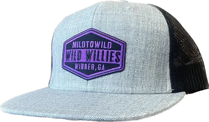Willies Wool Flat Brim Purple Shield Trucker Hat 1