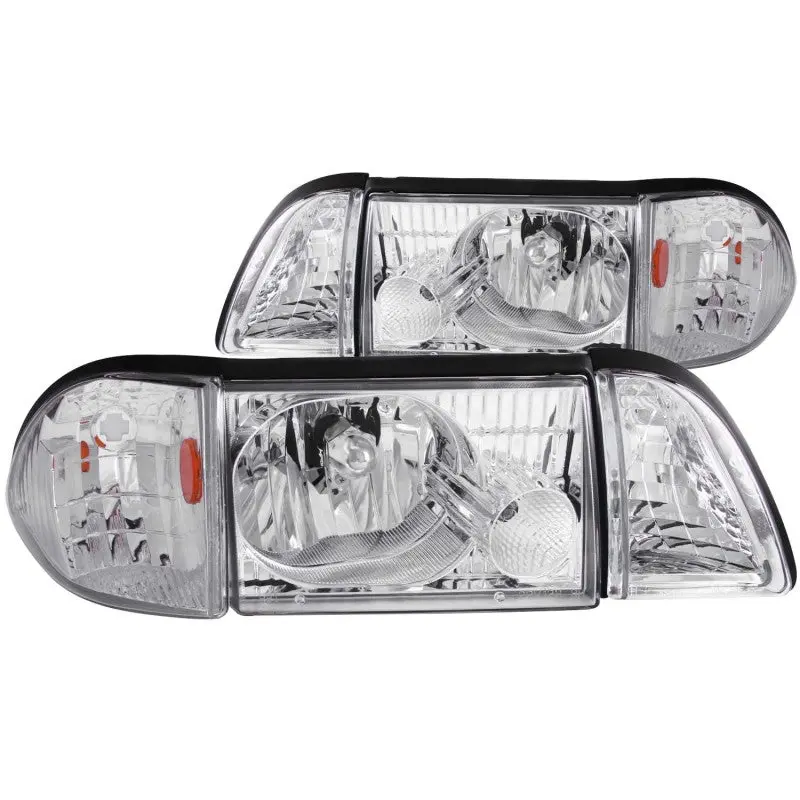 Anzo Crystal Headlight Assembly For 1987–1993 Ford Mustang – Chrome Housing With Integrated Corner Lights (2-Piece Set) 1
