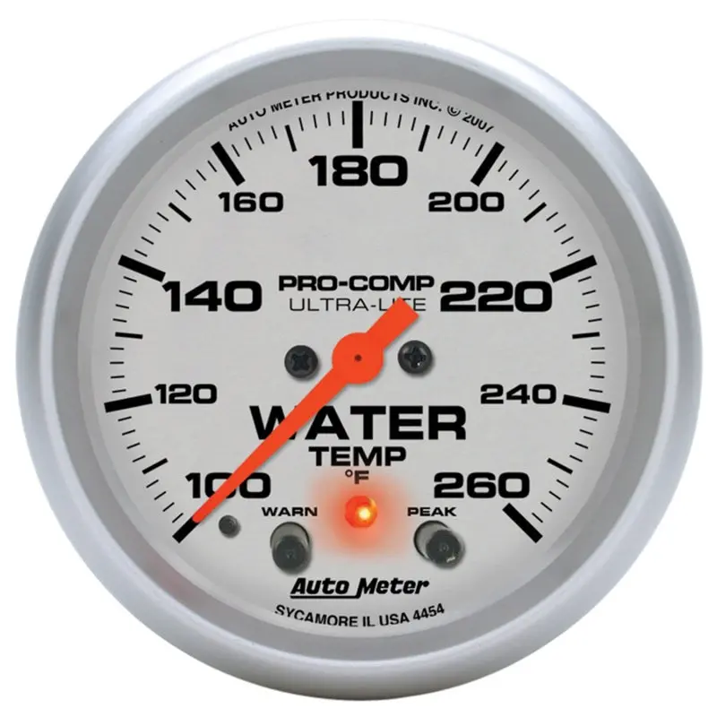 Autometer Full-Sweep Electronic Water Temperature Gauge – 66.7Mm (2-5/8") Dial, 100–260°F Range With Peak Hold & Warning Features 1