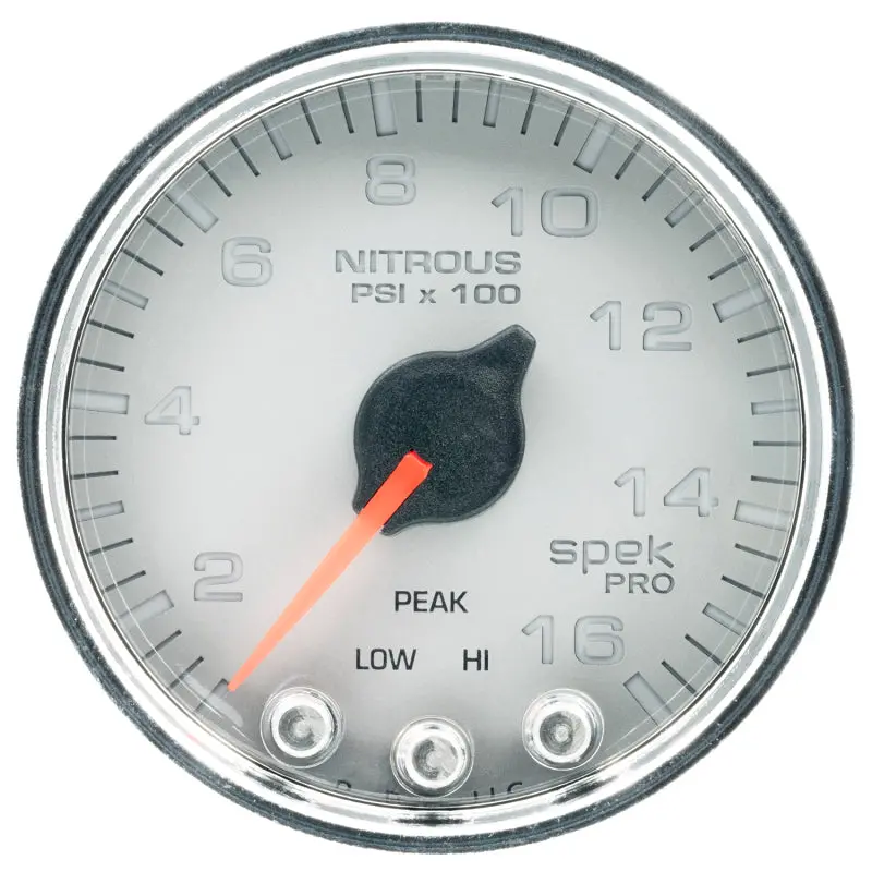 Autometer Spek-Pro Nitrous Pressure Gauge – 2-1/16", 1600 Psi, Stepper Motor, Peak & Warning, Silver/Chrome Finish 1