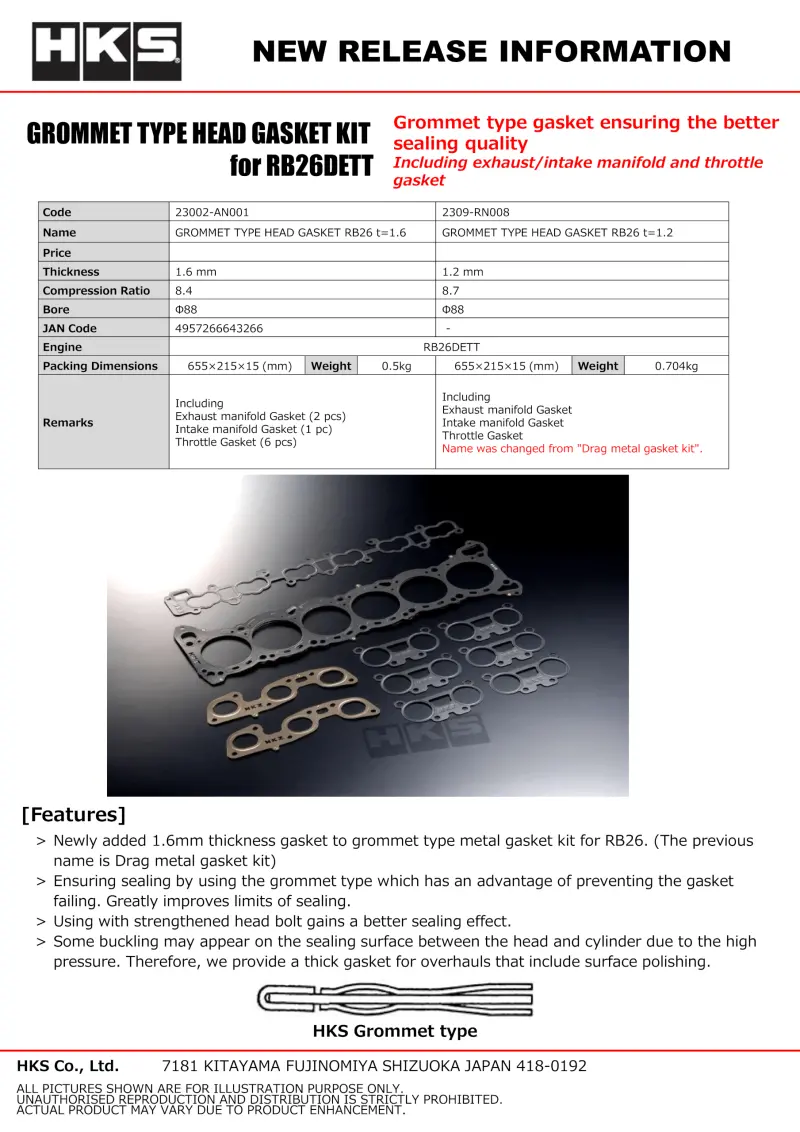Hks Grommet-Type Head Gasket For Rb26 Engines – 88Mm Bore, 1.6Mm Thickness 1