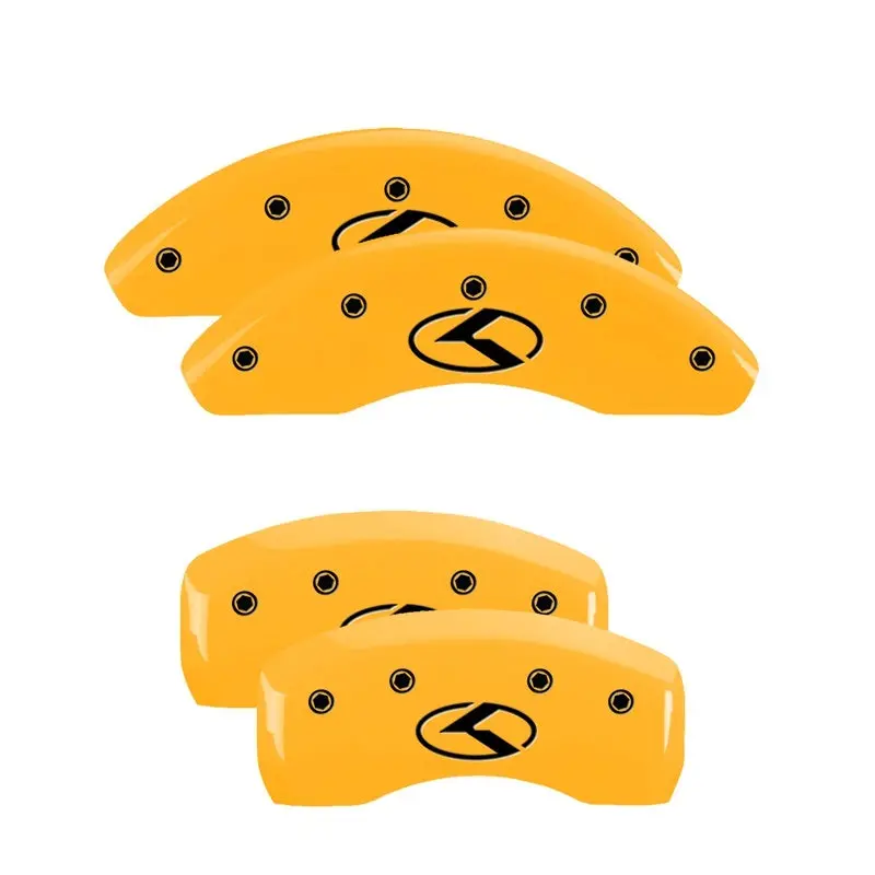 Mgp Engraved 4-Piston Caliper Covers – Front & Rear, Kia/Hyundai Circle K Design, Yellow Accent On Black 1