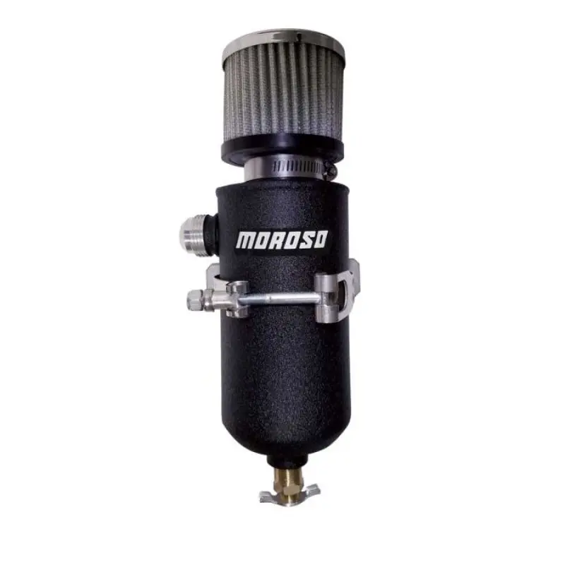 Moroso 12An Male Oil Catch Can With Black Powder-Coated Tank 1