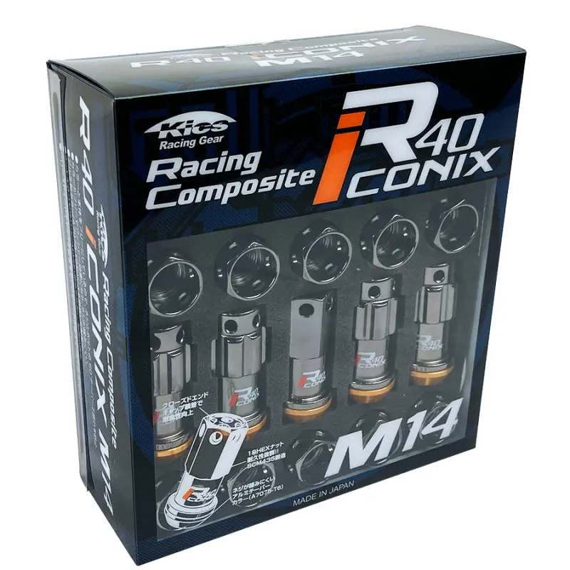 Project Kics R40 Iconix Black-Cap Lock & Lug Nut Set – 14X1.50 Thread, 16+4 Configuration 1