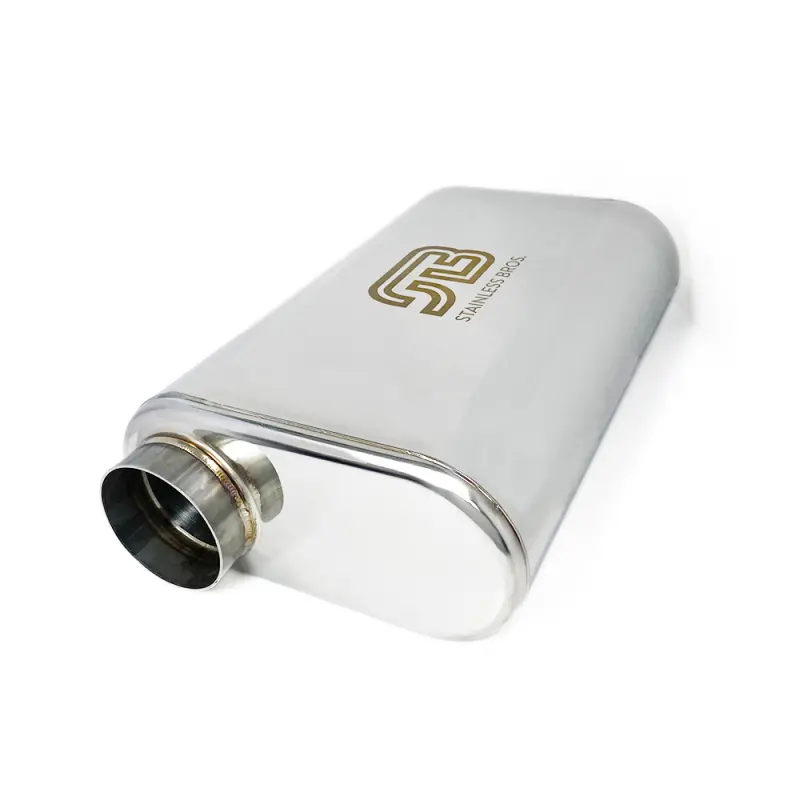 Stainless Bros Thin-Oval Stainless Steel Muffler – 2.5" Inlet/Outlet, 17" Overall Length, Ss304 Construction 1